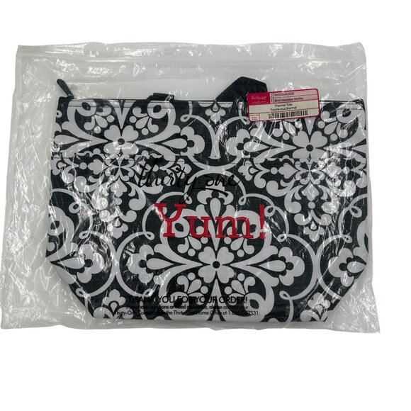 Thirty-One Thermal Tote Black & White Medallion Medley With Red "Yum!" Embroider - Picture 2 of 5